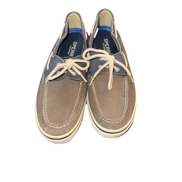Sperry Mens 11.5 HALYARD Chocolate Navy Salt Washed Boat Shoes Gray Blue - Picture 2 of 8